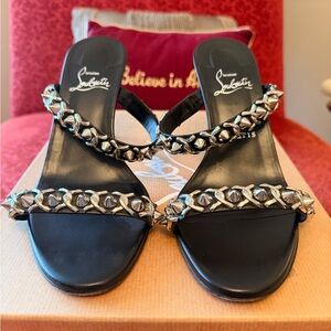 Christian Louboutin Black and Silver Studded Sandals